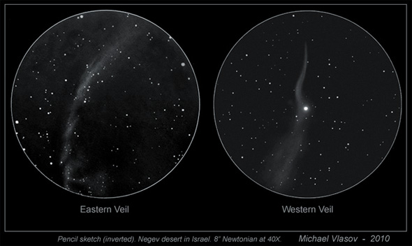 Veil nebula sketch - east and west - ngc 6960, ngc 6994