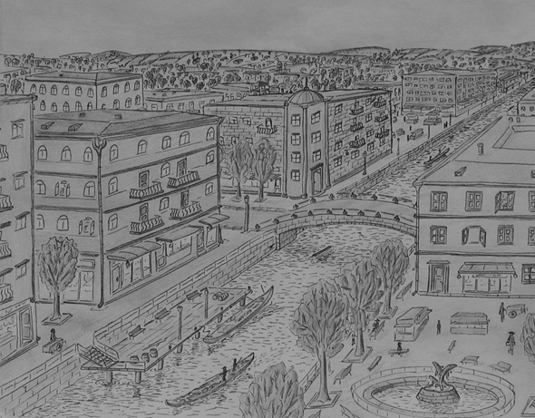 city of canals - pencil drawing