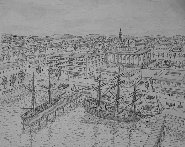 harbour city  - pencil drawing